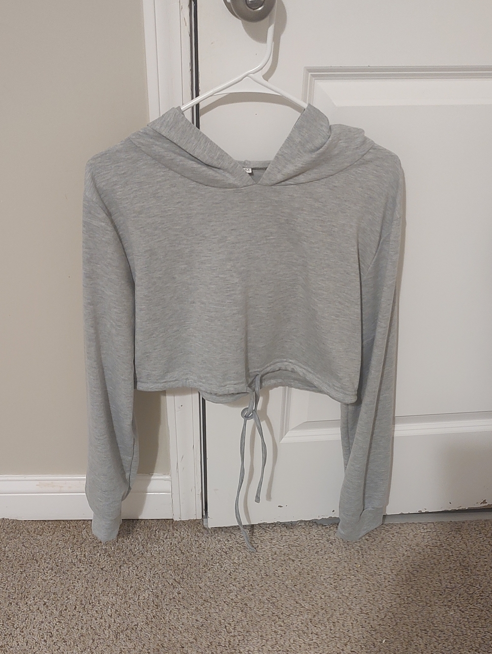 Light Gray Cropped Hoodie with Drawstring